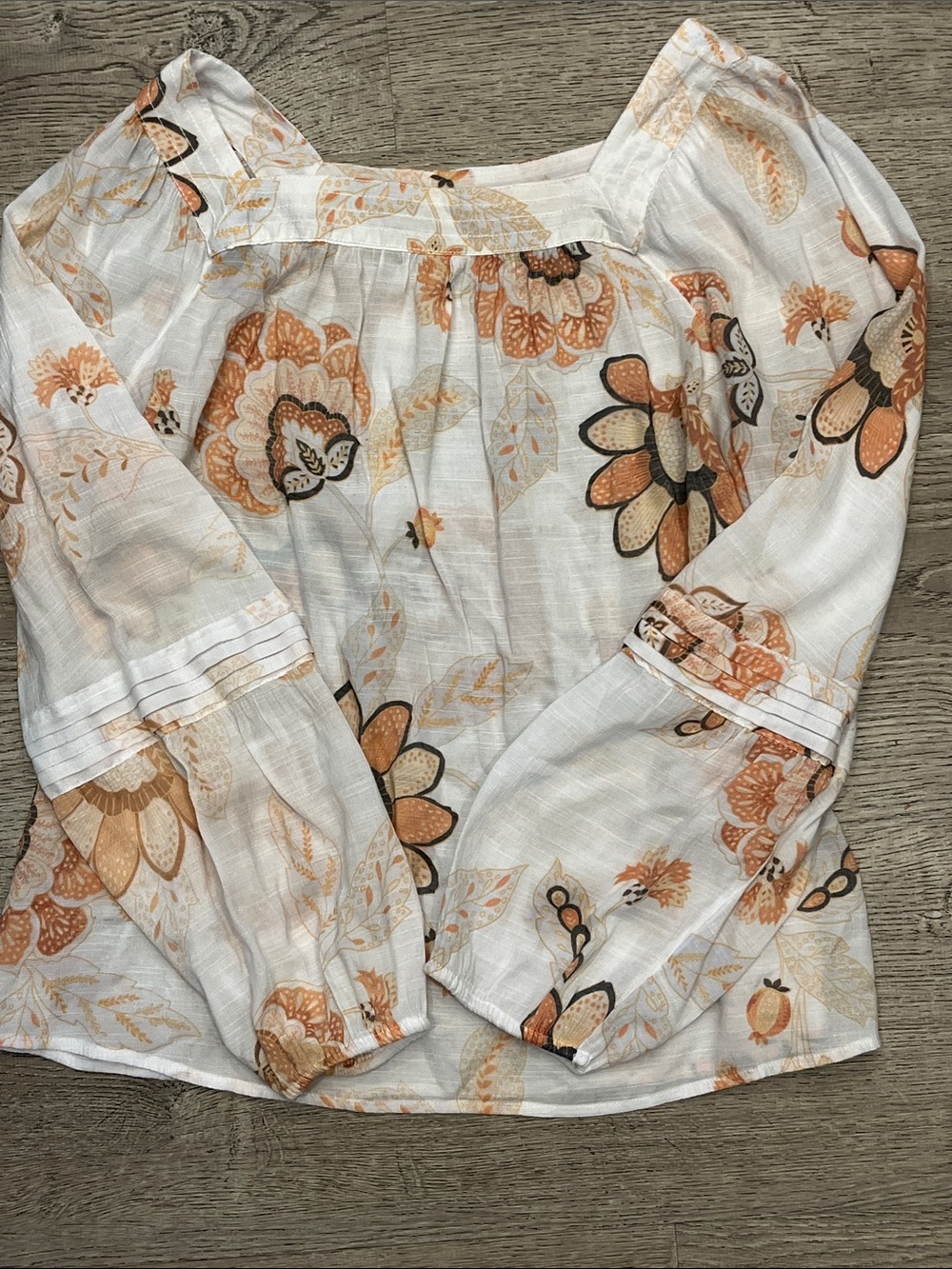 LC Lauren Conrad Cream Blouse with Orange Floral Print Size XL